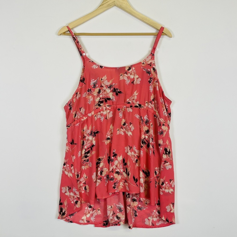 Torrid Womens 1 1X Blouse Top‎ Pink Floral Sleeveless Chiffon Wrap Bold Bright - Picture 4 of 7